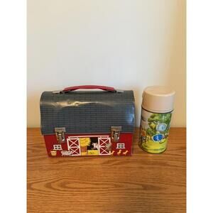 Old Red Barn Open Door Vintage Dome Metal Lunch Box & Thermos American Thermos